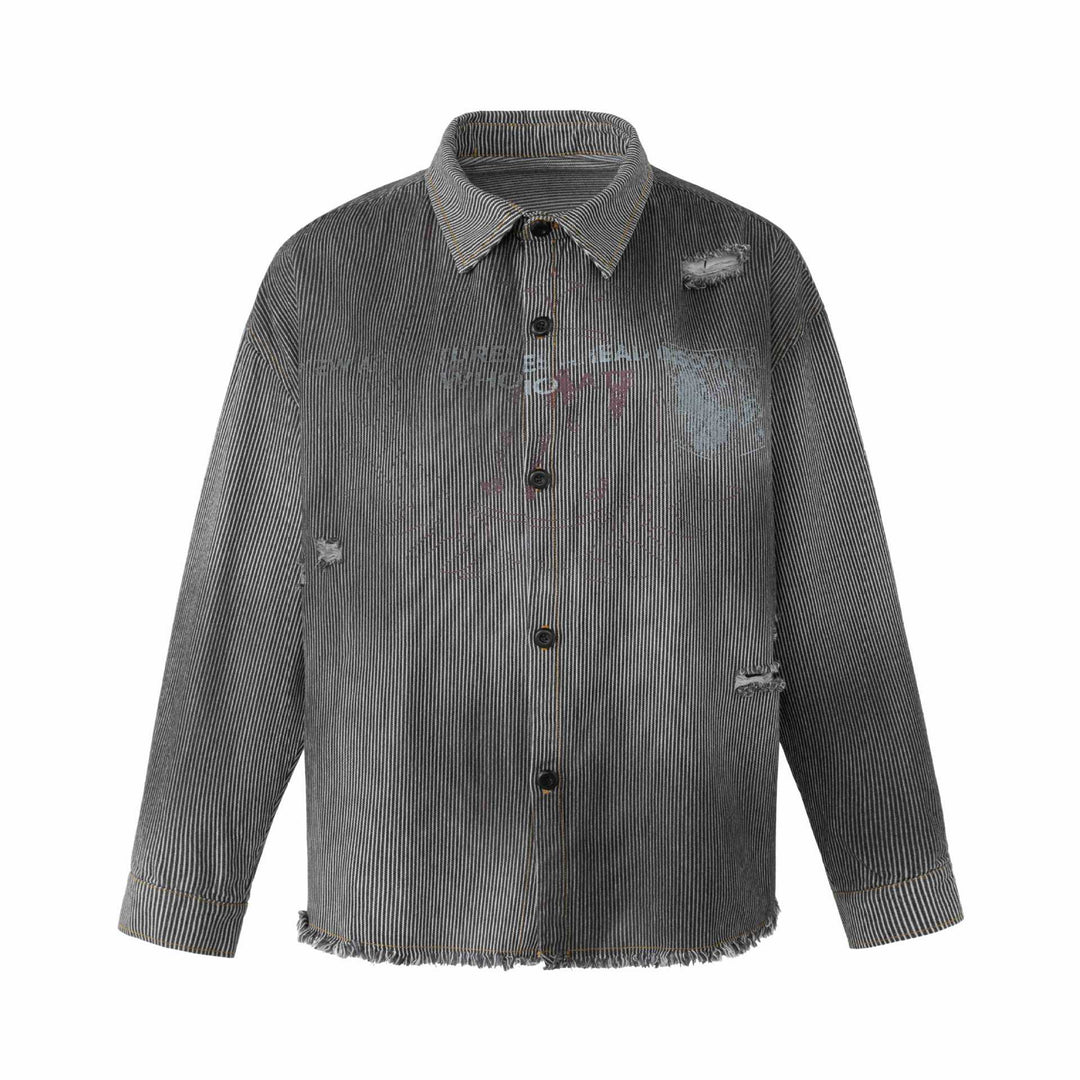 Damen Overshirt-Jacke aus gestreiftem Denim mit Fransen und Used-Details Nord Taschen