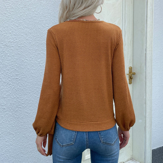 Damen Gerippte Wickel-Strickjacke mit V‑Ausschnitt, asymmetrischer Knopfleiste und Taillenband Nord Taschen