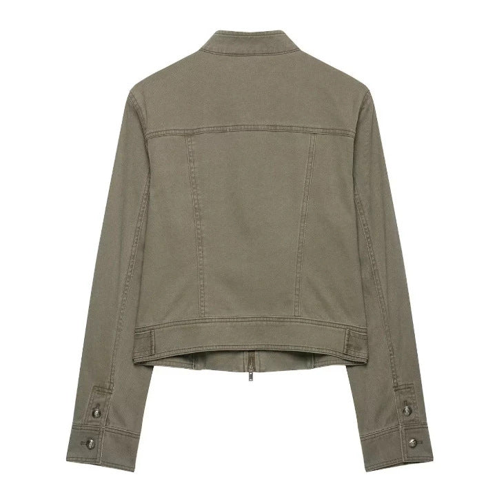Damen Kurzblouson im Boxy‑Cut mit hohem Stehkragen, verdecktem Reißverschluss und elastischem Saum Nord Taschen
