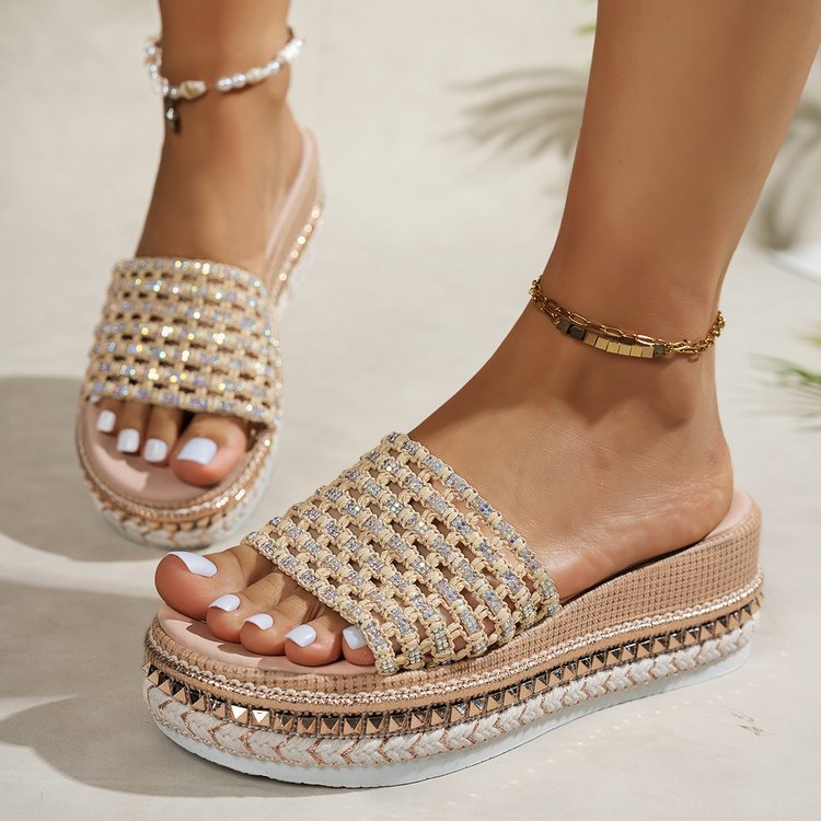 Damen Wedge-Sandaletten mit modischem Glitzer-Riemen und ergonomischem Fußbett Nord Taschen