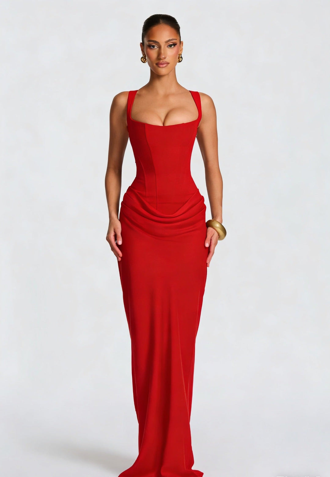 Damen Elegantes Maxikleid mit tiefem V-Ausschnitt und seitlichem Schlitz