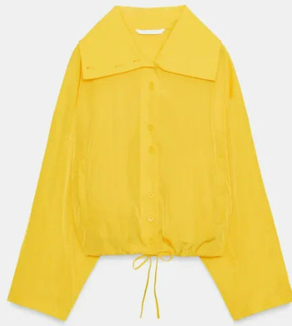 Damen Leichte Oversize‑Utilityjacke mit Tunnelzug‑Taillierung, Stehkragen und Ballonärmeln Nord Taschen