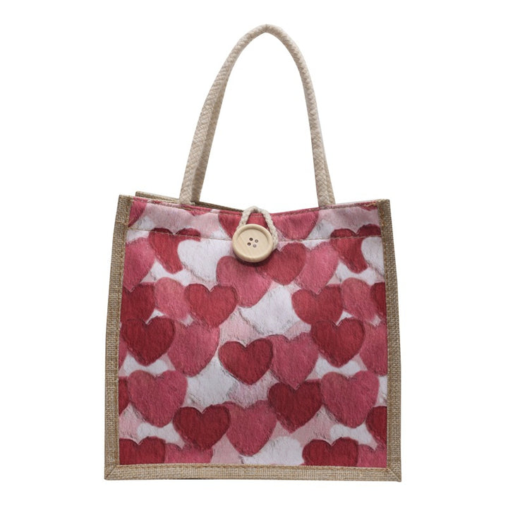 Damen Jute Tragetasche mit liebevollem Herzdesign und praktischem Knopfverschluss Nord Taschen