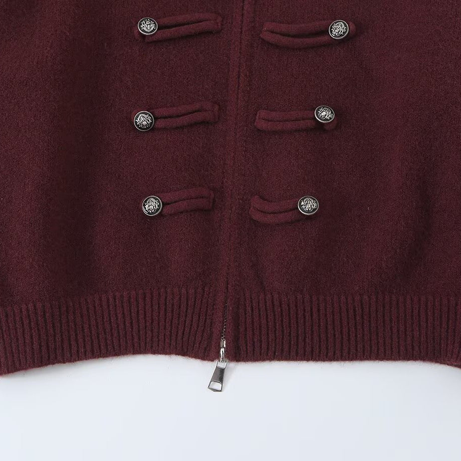 Damen Strickjacke mit Stehkragen, Reißverschluss und dekorativen Knotenblenden Nord Taschen