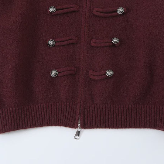 Damen Strickjacke mit Stehkragen, Reißverschluss und dekorativen Knotenblenden Nord Taschen