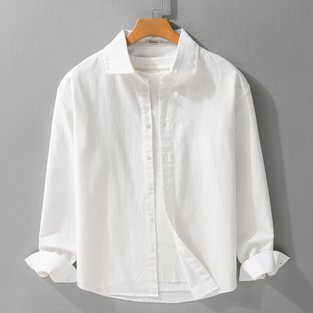 Herren Leichtes Leinen-Baumwoll-Overshirt mit Kentkragen, Relaxed‑Fit und durchgehender Knopfleiste Nord Taschen