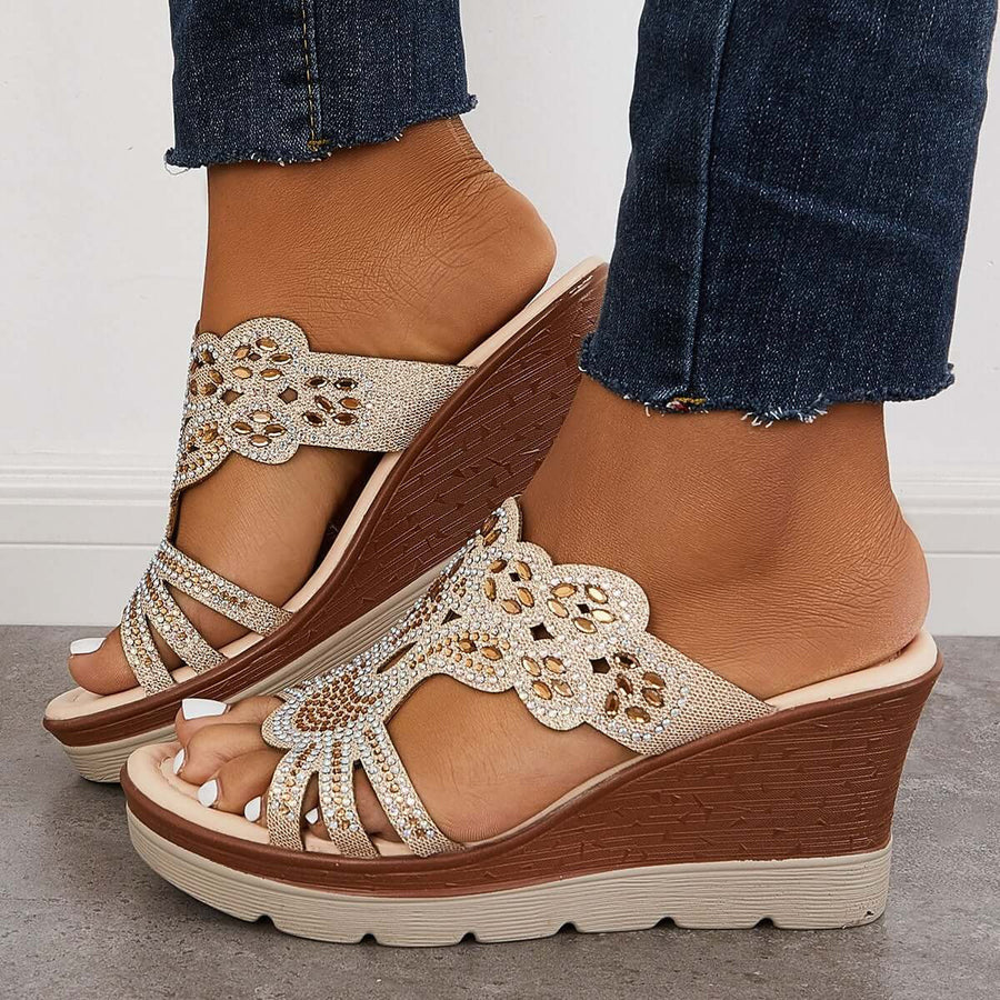 Damen Wedge-Pantoletten mit funkelnden Strassdetails und komfortablem Fußbett Nord Taschen