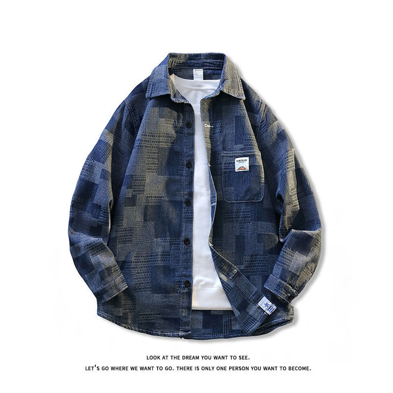 Herren Strukturierte Overshirt‑Hemdjacke aus Cord mit aufgesetzter Brusttasche Nord Taschen