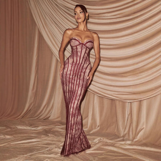 Damen figurbetontes Spitzenkleid mit Bustier-Oberteil und eleganten Details