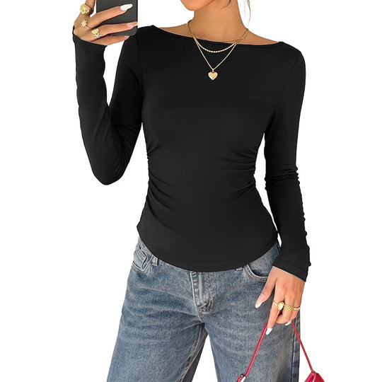 Damen Basic Langarmshirt mit Rundhalsausschnitt Nord Taschen