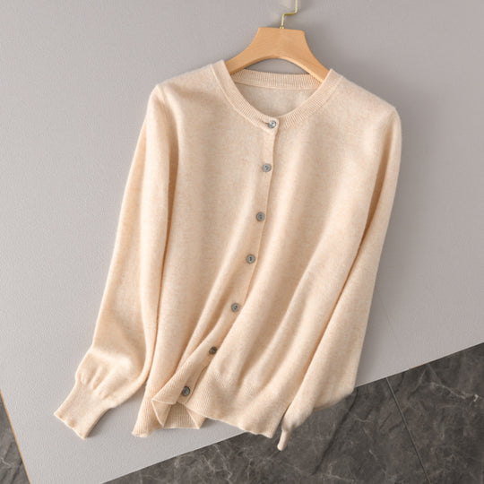 Damen Leichter Rundhals-Knopfcardigan in Kaschmiroptik mit feiner Rippkante und lässiger Silhouette Nord Taschen