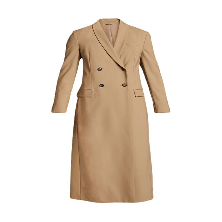 Damen Maxilanger Einreihiger Longcoat im minimalistischen Trenchstil mit weichem Fall Nord Taschen