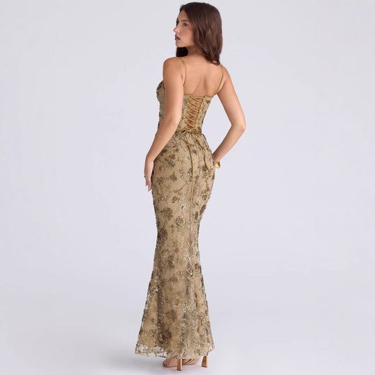 Damen nan elegantes besticktes Abendkleid mit Korsettoberteil und transparentem Spitzenüberzug - Vittorelli