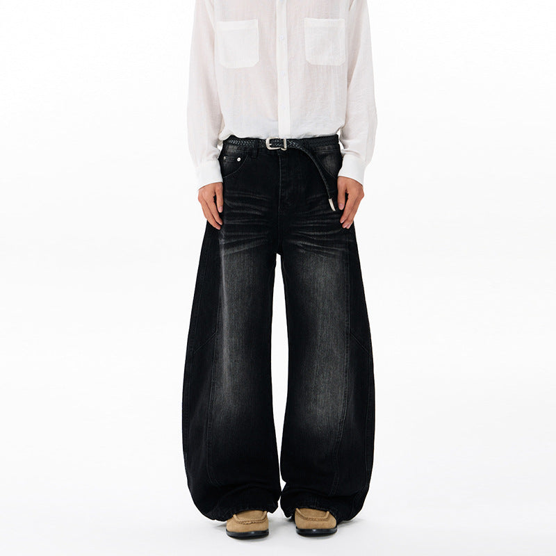 Herren Ultraweite Denim-Palazzohose im ballonförmigen Baggy-Cut mit tiefem Schritt Nord Taschen