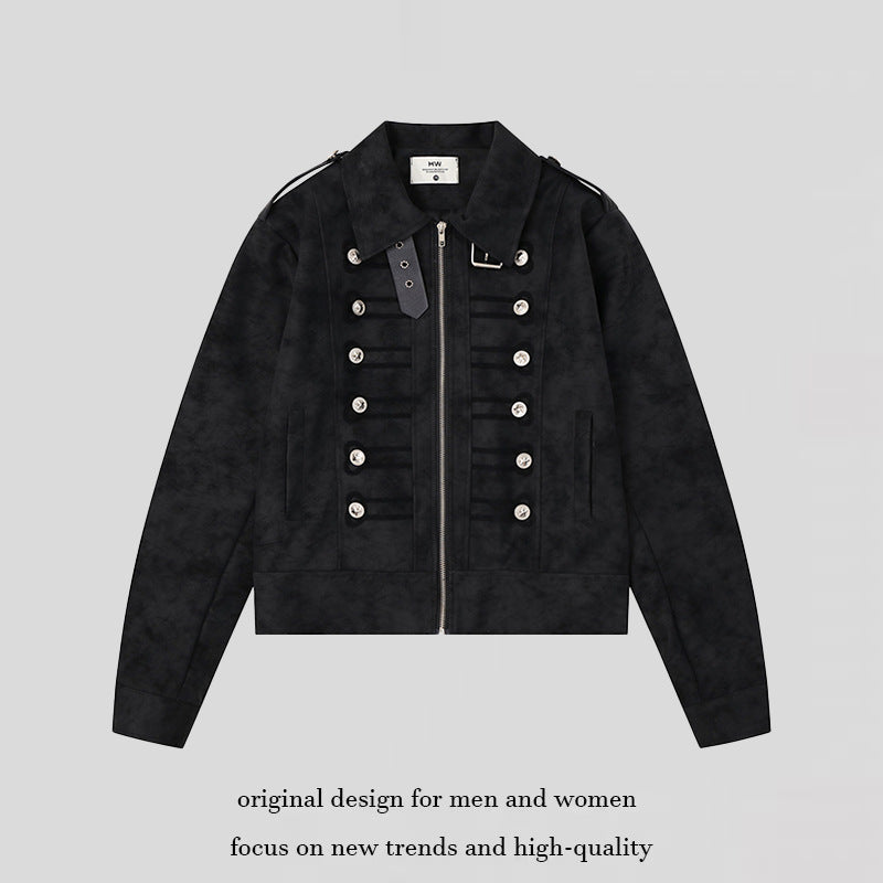 Damen Militärisch inspirierte kurze Jacke mit Reißverschluss, dekorativen Knopfleisten und Schulterklappen Nord Taschen