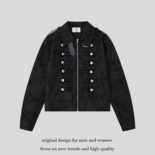Damen Militärisch inspirierte kurze Jacke mit Reißverschluss, dekorativen Knopfleisten und Schulterklappen Nord Taschen