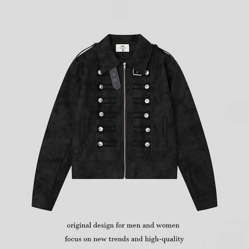 Damen Militärisch inspirierte kurze Jacke mit Reißverschluss, dekorativen Knopfleisten und Schulterklappen Nord Taschen