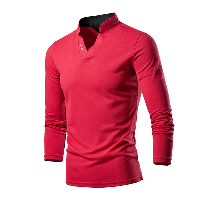 Herren Slim-Fit Langarmshirt mit Stehkragen, offenem V‑Ausschnitt und funktionalem Stretchmaterial Nord Taschen