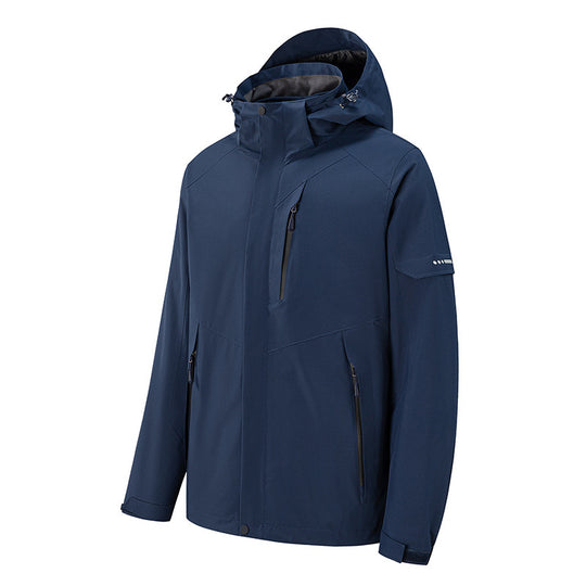 Herren wasserdichte dreilagige Softshell-Outdoorjacke mit verstellbarer Kapuze und verschweißten Reißverschlüssen Nord Taschen