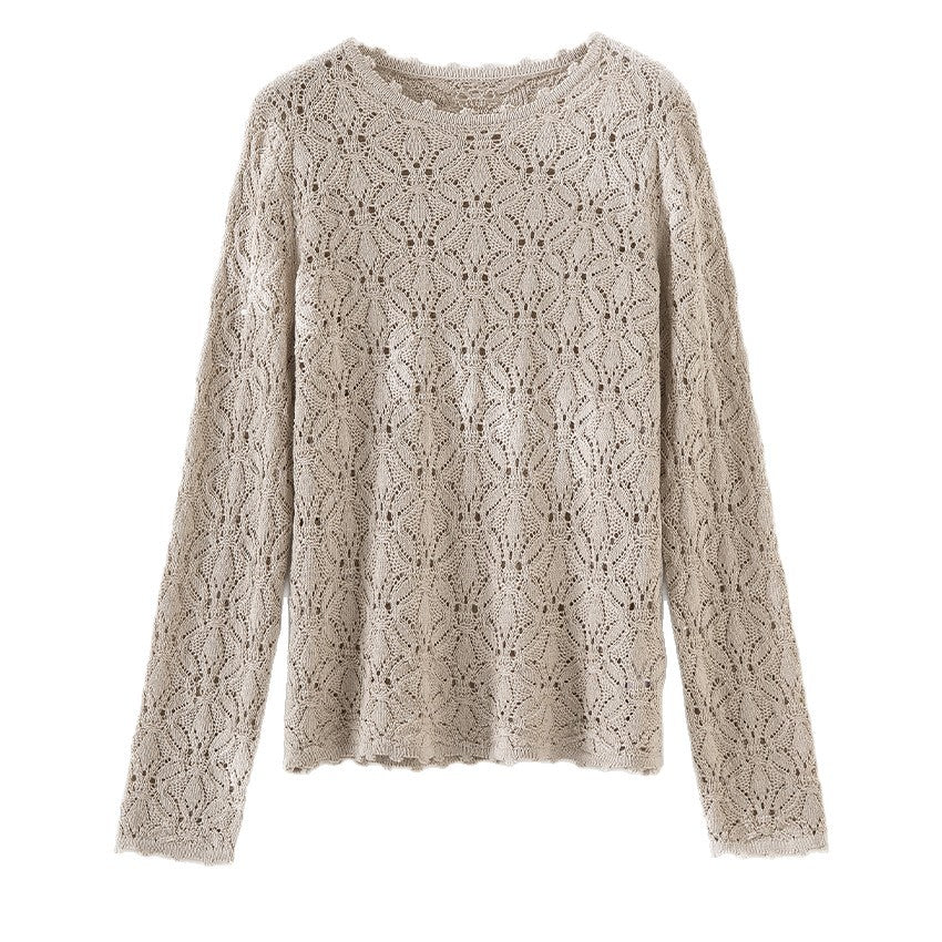 Damen Feines Häkel-Longsleeve mit floraler Lochmuster-Struktur und legerer Silhouette Nord Taschen