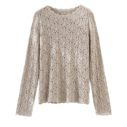 Damen Feines Häkel-Longsleeve mit floraler Lochmuster-Struktur und legerer Silhouette Nord Taschen