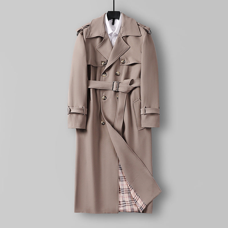 Damen Eleganter lang geschnittener Wollmix-Trenchcoat mit doppelreihiger Knopfleiste und Bindegürtel Nord Taschen