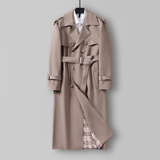 Damen Eleganter lang geschnittener Wollmix-Trenchcoat mit doppelreihiger Knopfleiste und Bindegürtel Nord Taschen