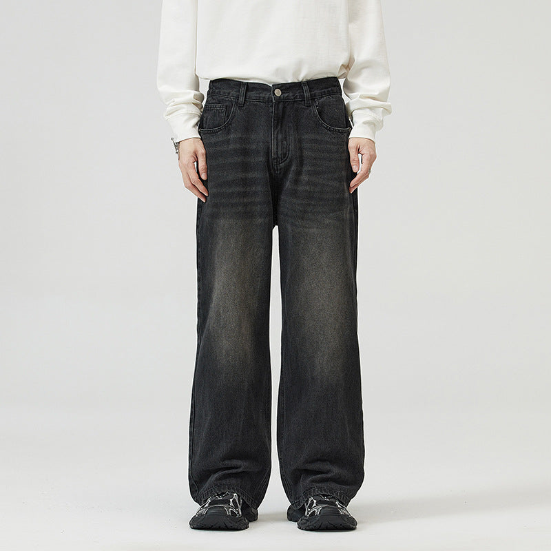 Herren Weite Relaxed-Jeans mit hohem Bund Used-Waschung und geradem Bein Nord Taschen