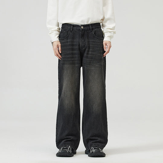 Herren Weite Relaxed-Jeans mit hohem Bund Used-Waschung und geradem Bein Nord Taschen