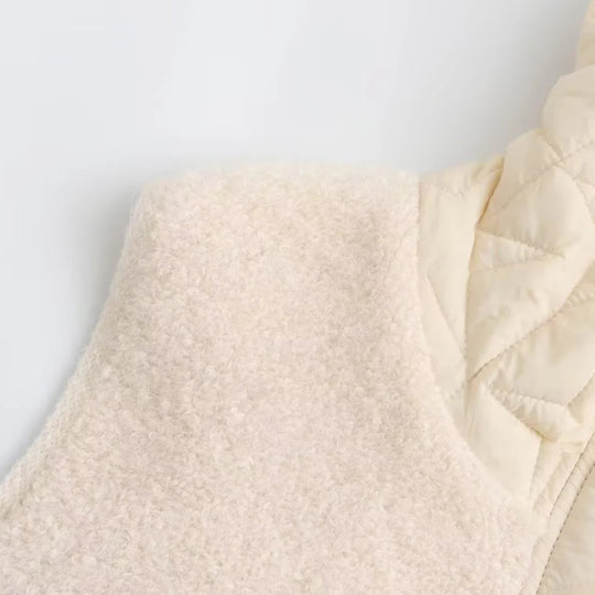 Damen Wattierte Wollmix-Weste mit Kapuze und Druckknopfleiste Nord Taschen