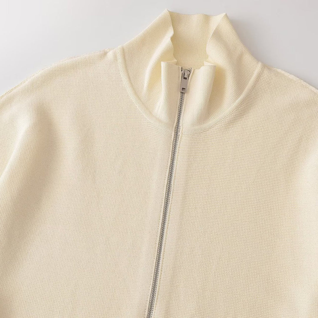 Damen Strukturstrick A-Linien Cardigan mit Reißverschluss und Stehkragen Nord Taschen