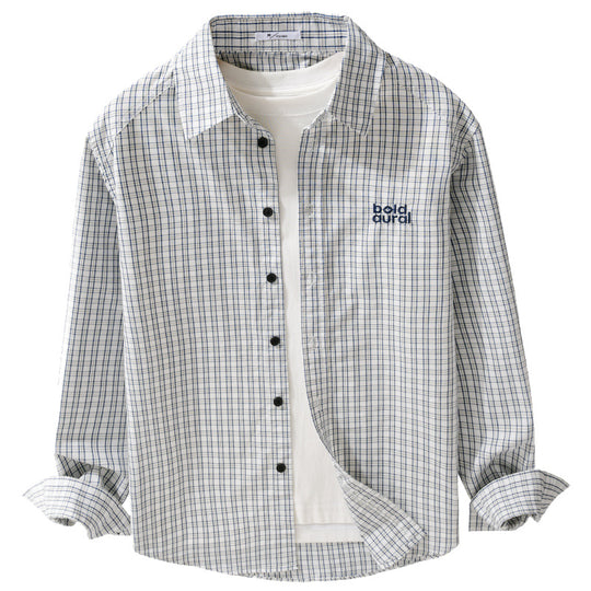 Herren Baumwoll-Overshirt mit feinem Gitterkaro und Kentkragen Nord Taschen