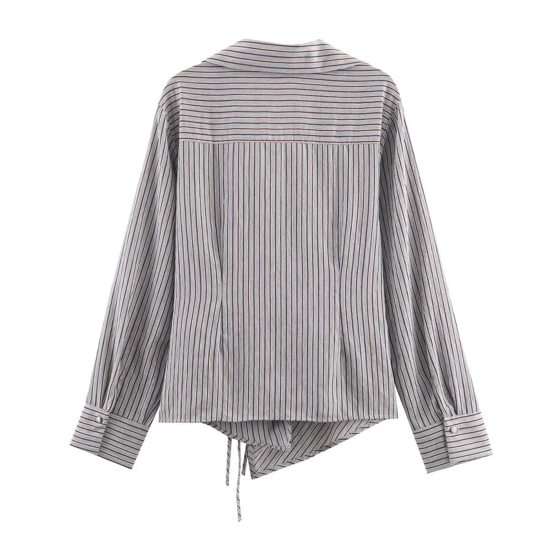 Damen 10+ asymmetrische Wickelbluse mit Tunnelzug, Hemdkragen und langen Ärmeln Nord Taschen