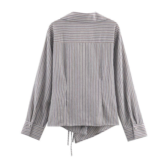 Damen 10+ asymmetrische Wickelbluse mit Tunnelzug, Hemdkragen und langen Ärmeln Nord Taschen