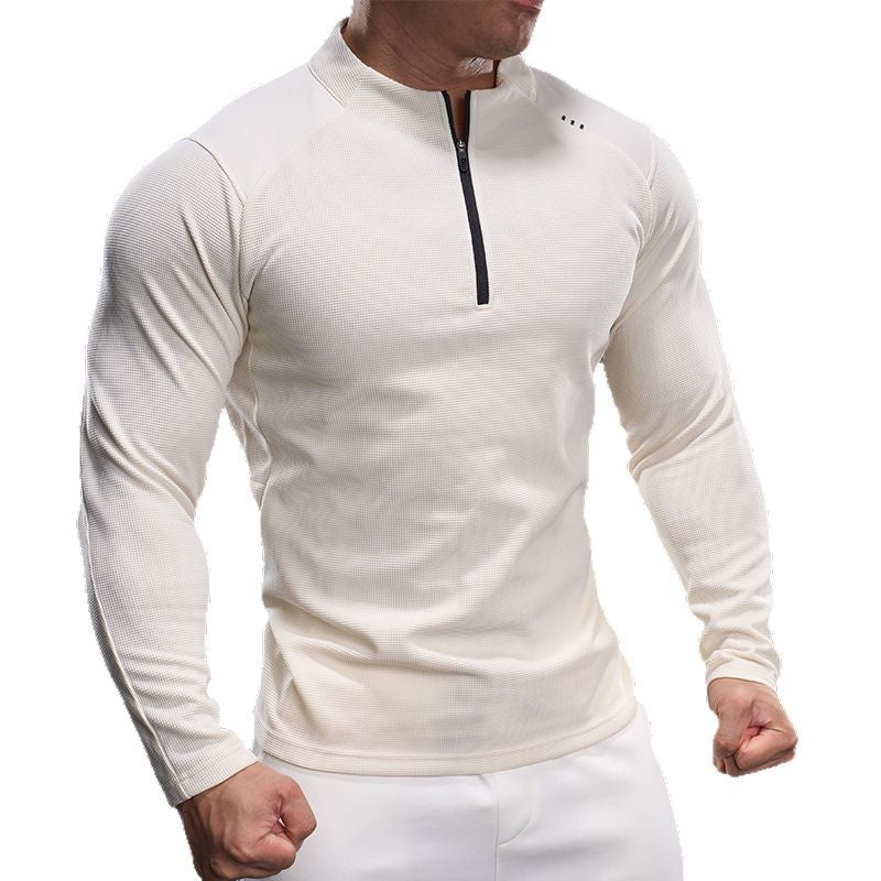 Herren Slim-Fit Sportliches Langarm-Trainingsshirt mit Halb-Reißverschluss und Strukturgewebe Nord Taschen