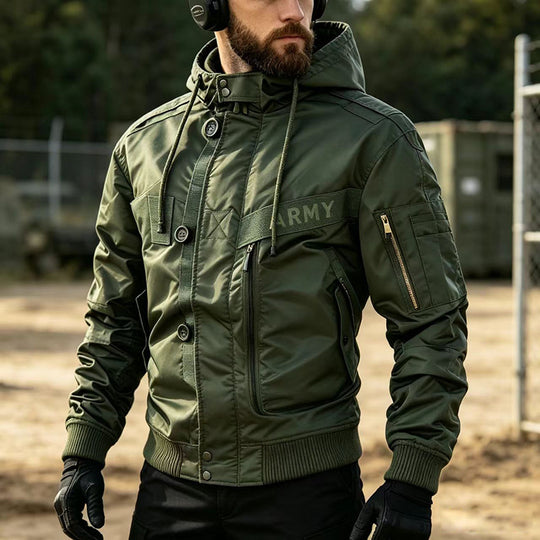 Herren Militärinspirierte Kapuzen-Bomberjacke mit Utility-Taschen Nord Taschen