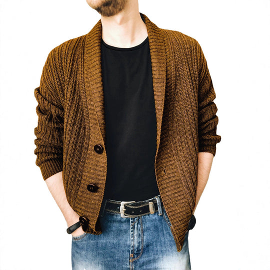 Herren Strickcardigan mit Schalkragen und Knopfleiste Nord Taschen