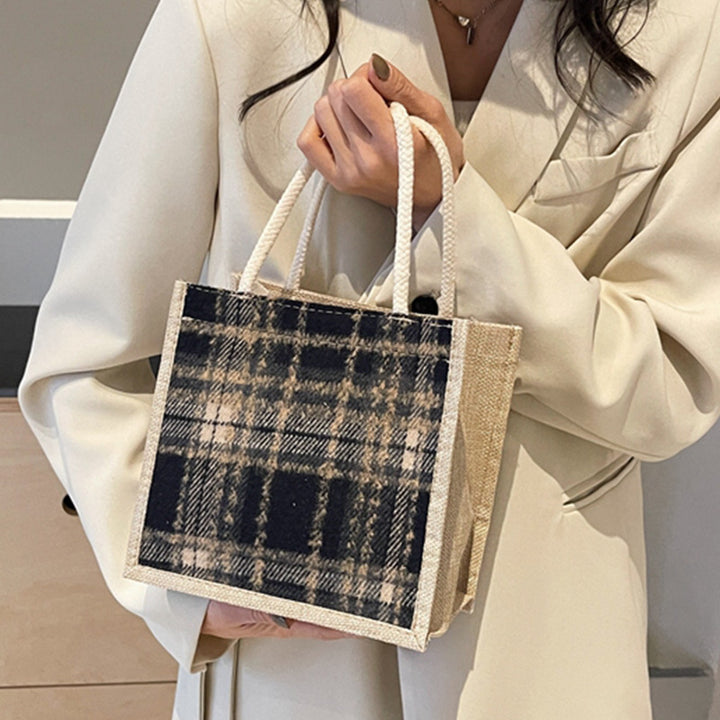 Damen Jute-Shoppingtasche mit modernem Hahnentritt-Muster Nord Taschen