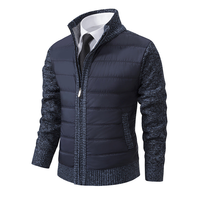 Herren gesteppte Hybrid-Strickjacke mit Stehkragen Reißverschluss und Eingrifftaschen Nord Taschen