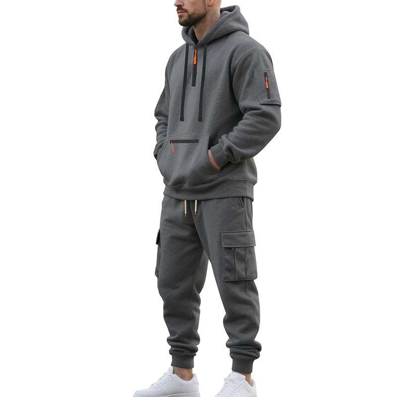 Herren Urbane Cargo-Jogging-Set mit Utility-Hoodie, Reißverschluss-Details und Cargo-Joggers Nord Taschen