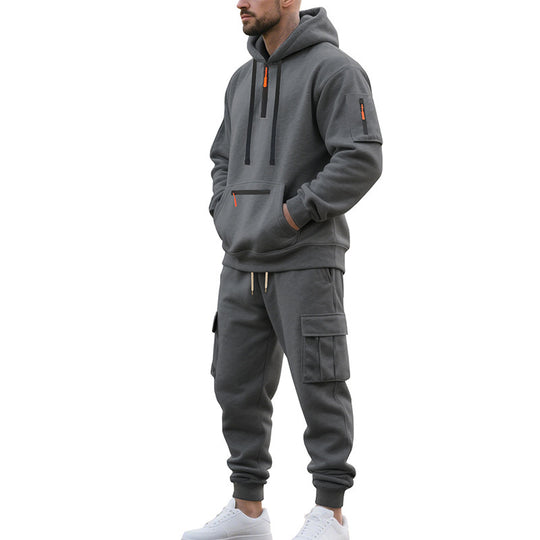 Herren Urbane Cargo-Jogging-Set mit Utility-Hoodie, Reißverschluss-Details und Cargo-Joggers Nord Taschen