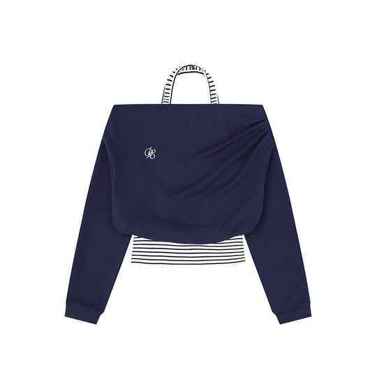 Damen Cropped Lagen-Hoodie mit integriertem Streifen-Untershirt, Kapuze und legerem Raglan-Schnitt Nord Taschen