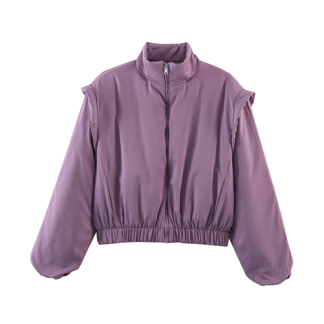Damen Kurz geschnittener Steppblouson mit hohem Stehkragen und elastischem Saum Nord Taschen