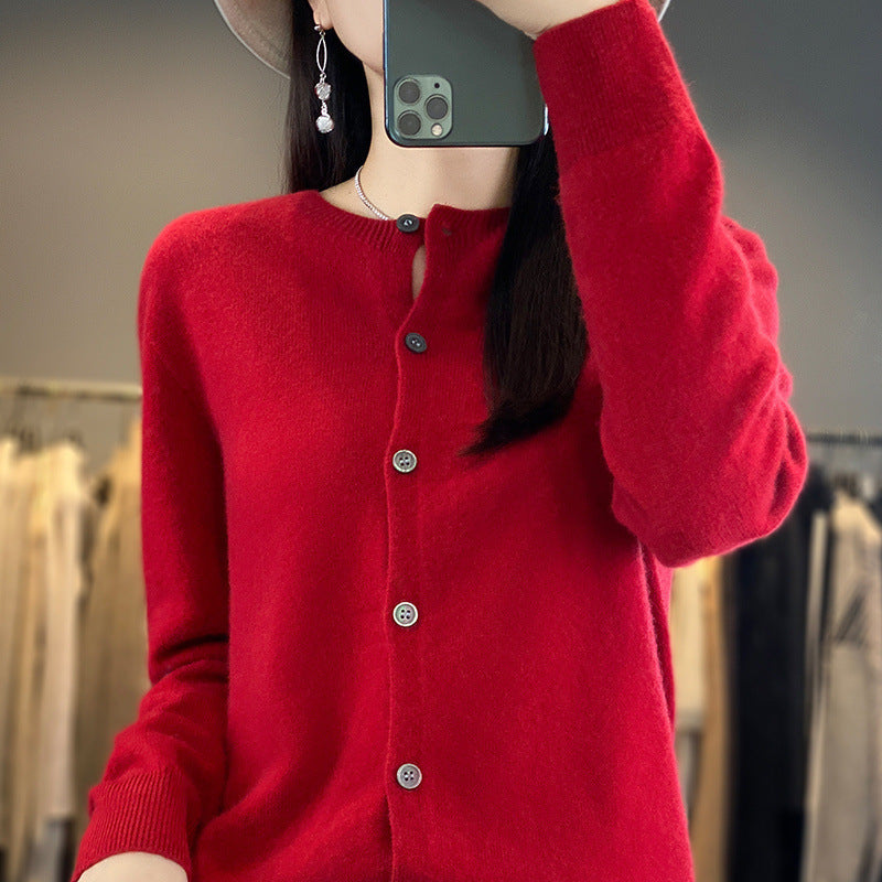 Damen Leichter Feinstrick-Cardigan mit Kaschmir‑Optik, Rundhalsausschnitt und verdeckter Knopfleiste Nord Taschen
