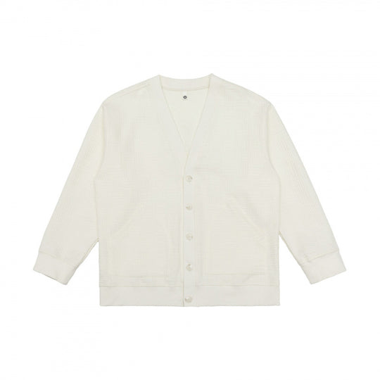 Unisex Oversize Waffelstrick-Cardigan mit V-Ausschnitt, Knopfleiste und aufgesetzten Taschen Nord Taschen