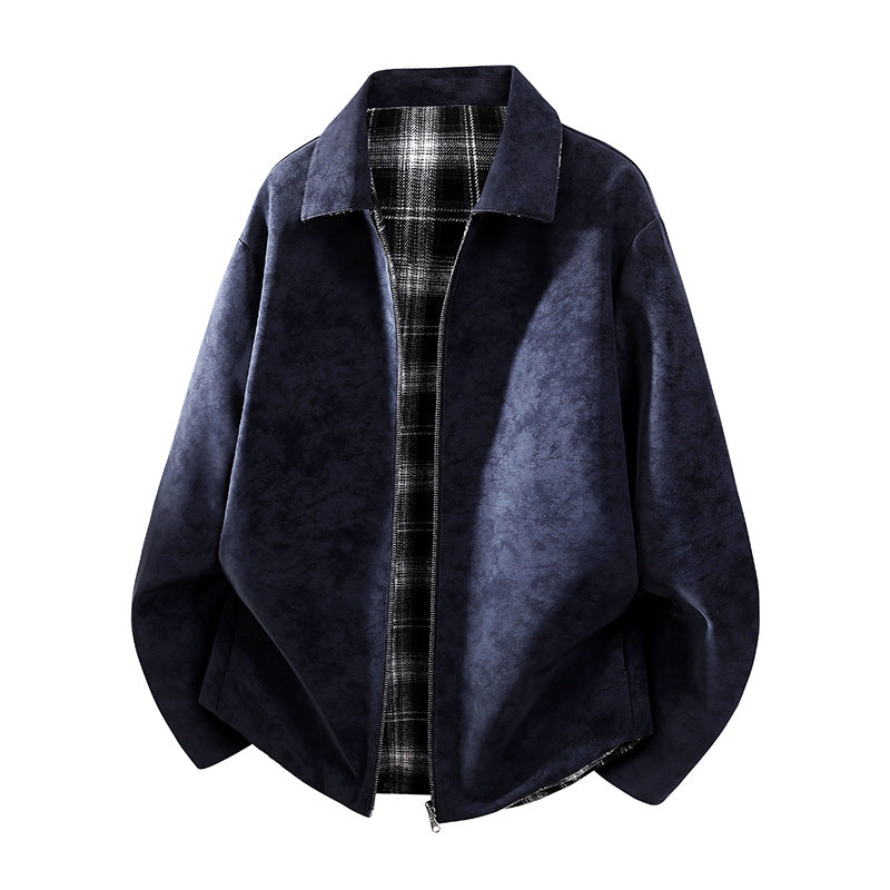 Herren Oversize Hemdjacke im Wildleder-Look mit karierter Flanell-Innenfütterung Nord Taschen