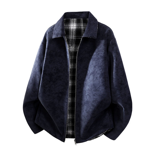 Herren Oversize Hemdjacke im Wildleder-Look mit karierter Flanell-Innenfütterung Nord Taschen