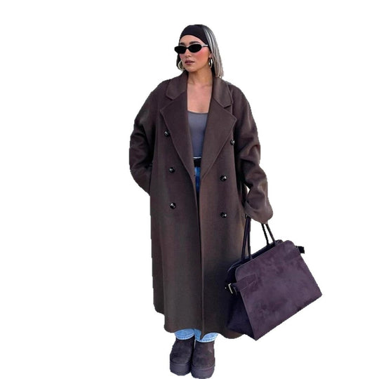 Damen Oversize Wollmix-Mantel mit verlängertem Cocoon-Schnitt und Doppelreihe Nord Taschen