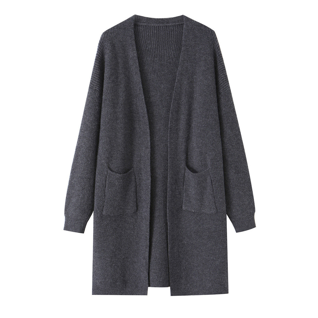 Damen Longline Strickcardigan mit aufgesetzten Taschen Nord Taschen