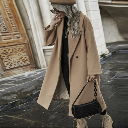 Damen Oversize Longmantel mit weiter Schulter und verdeckter Knopfleiste Nord Taschen